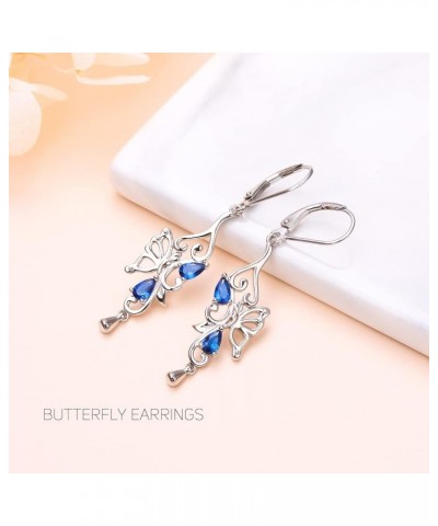 Teardrop Filigree Dangle Drop Leverback Earrings Sterling Silver Jewelry Gifts for Women Blue Butterfly $17.97 Earrings