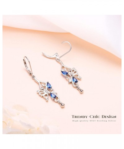 Teardrop Filigree Dangle Drop Leverback Earrings Sterling Silver Jewelry Gifts for Women Blue Butterfly $17.97 Earrings