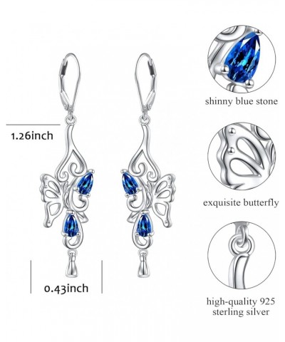 Teardrop Filigree Dangle Drop Leverback Earrings Sterling Silver Jewelry Gifts for Women Blue Butterfly $17.97 Earrings