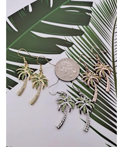 Crystal Beach Palm Tree Dangle Earrings Tropical Jewelry for Women rose gold $8.58 Earrings