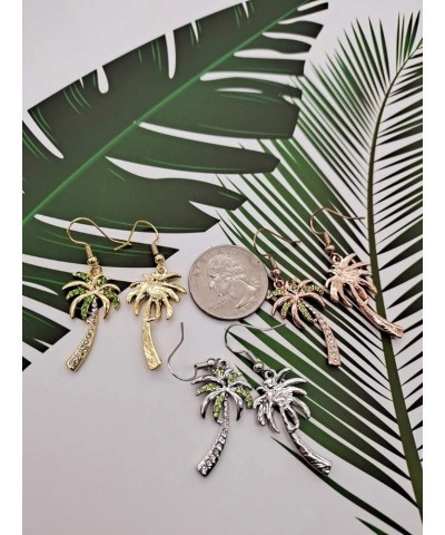 Crystal Beach Palm Tree Dangle Earrings Tropical Jewelry for Women rose gold $8.58 Earrings