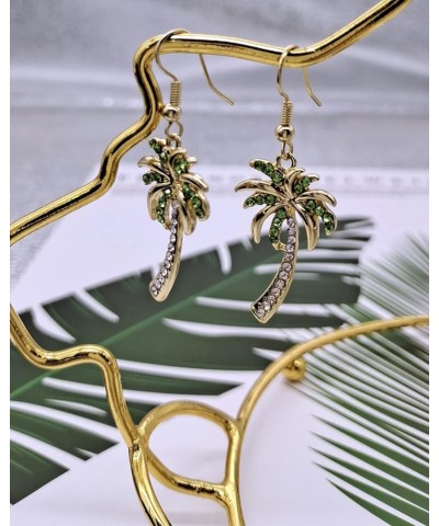 Crystal Beach Palm Tree Dangle Earrings Tropical Jewelry for Women rose gold $8.58 Earrings