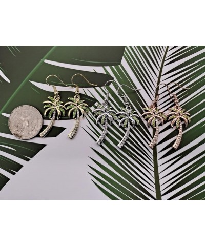 Crystal Beach Palm Tree Dangle Earrings Tropical Jewelry for Women rose gold $8.58 Earrings