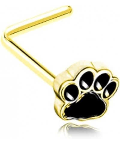 Animal Lover Paw Print L-Shaped 316L Surgical Steel Nose Stud Ring 20 GA, 9/32", Gold $10.43 Body Jewelry