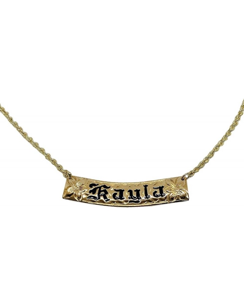 Hawaiian Heirloom Jewelry Custom 14k Gold Horizontal Pendant with Your Name in Black Enamel 20" Total Length 10mm Width $392....