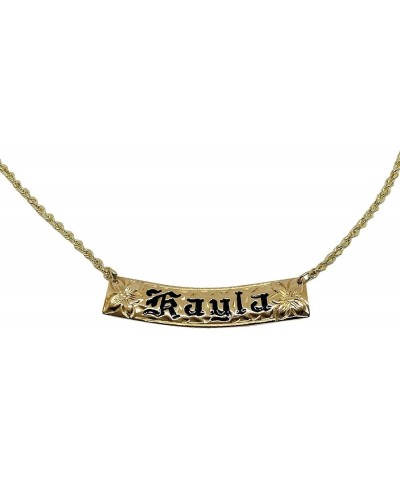 Hawaiian Heirloom Jewelry Custom 14k Gold Horizontal Pendant with Your Name in Black Enamel 20" Total Length 10mm Width $392....