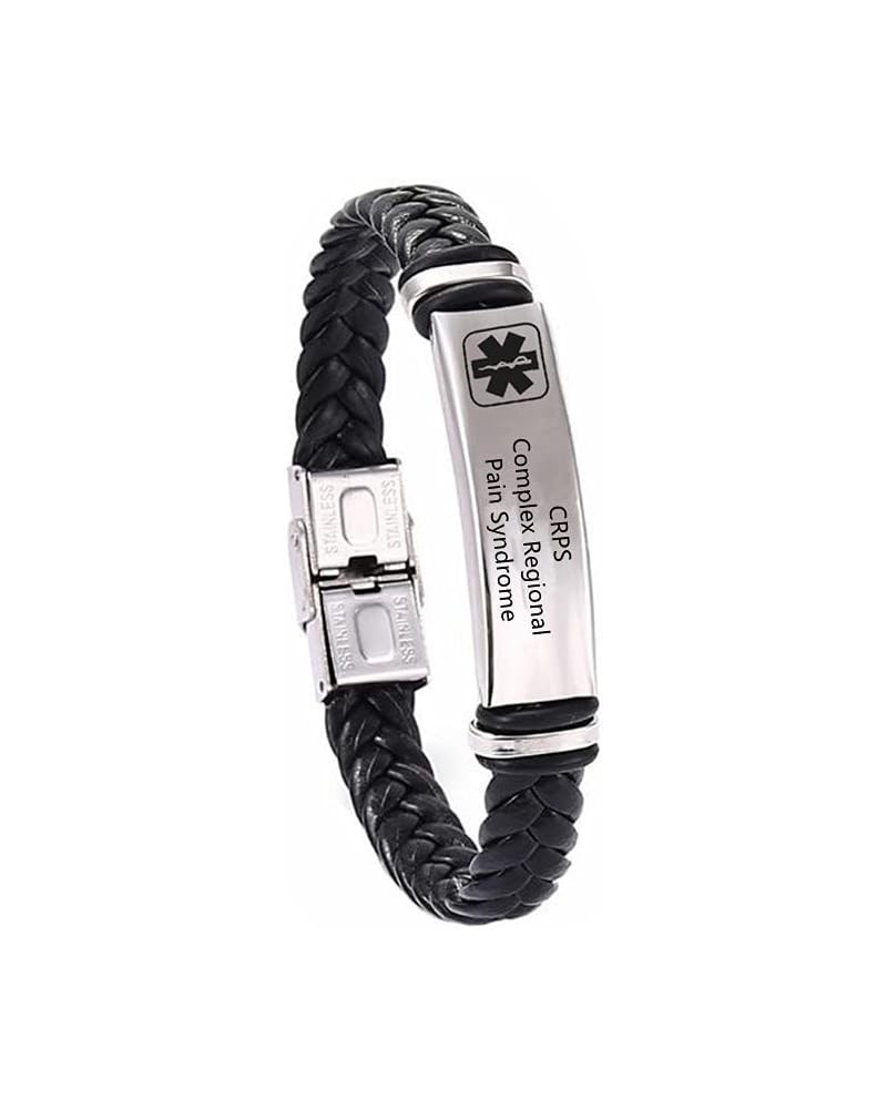 Medical Alert ID Bracelets for Men Women Adjustable Braided Leather Wristband Emergency Identification Cuff Bracelet Health S...