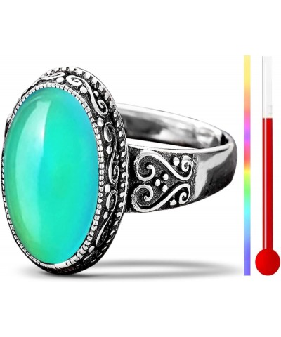 Womens Oval Temperature-Control Color Changing Crystal Ring,Retro 925 Sterling Silver Mystery Changeable Gemstone Boho Ring,B...