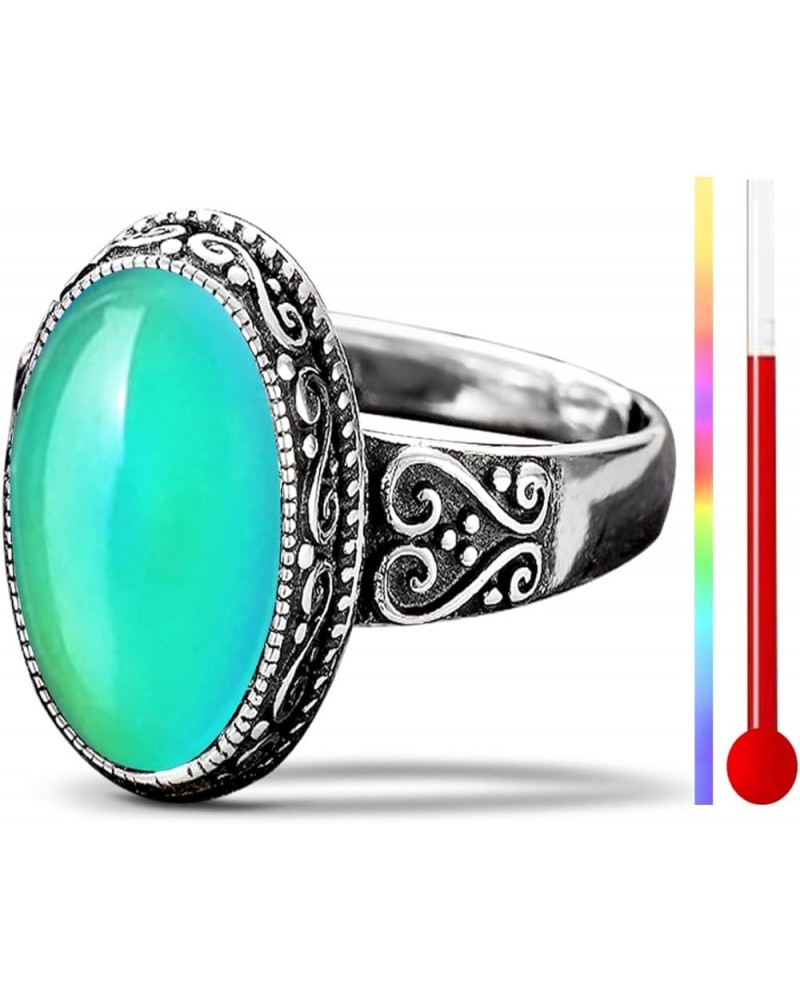 Womens Oval Temperature-Control Color Changing Crystal Ring,Retro 925 Sterling Silver Mystery Changeable Gemstone Boho Ring,B...