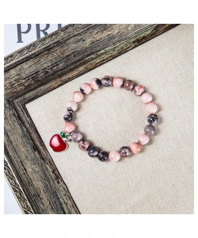 Natural Stone Gemstone Beaded Apple Bee Charm Bracelet with Message Card Elastic Cord Strency Teacher Appreciation Bracelet f...