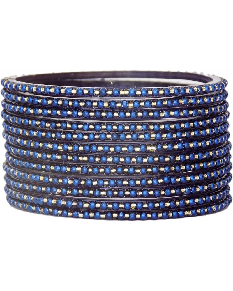 Indian Bollywood Traditional Glass Bangles Set Churi Multi Color Bangle Bracelet For Women Jewelry Bangles Dark Blue 2.8 Inch...