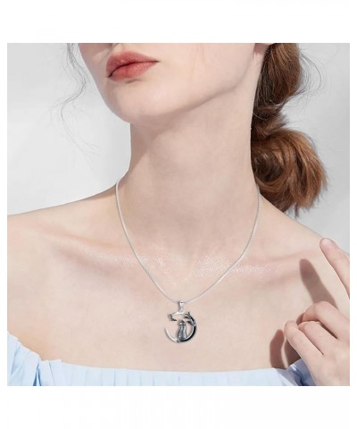 Cat Gifts for Cat Lovers Black Cat Crescent Moon Necklace 925 Sterling Silver Cat on the Moon with Mushroom/Bat Necklace Birt...