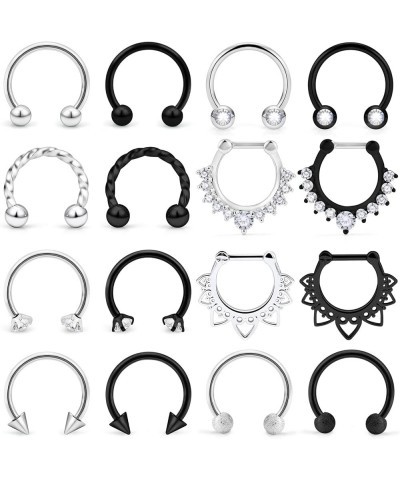 16PCS 16G Septum Rings Stainless Steel Nose Septum Piercing Jewelry Nose Hoop Ring Smiley Horseshoe Barbell Helix Daith Earri...