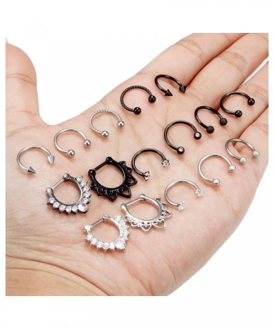 16PCS 16G Septum Rings Stainless Steel Nose Septum Piercing Jewelry Nose Hoop Ring Smiley Horseshoe Barbell Helix Daith Earri...