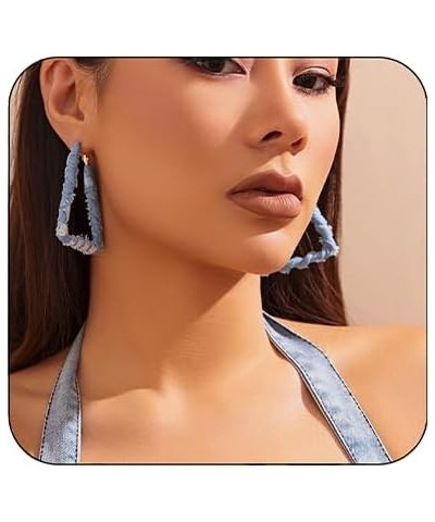 Denim Hoop Earrings Simple Exaggerated Big Desim Earrings BlueSimple Exaggerated Large Earrings Jewelry for Women Girls Trian...