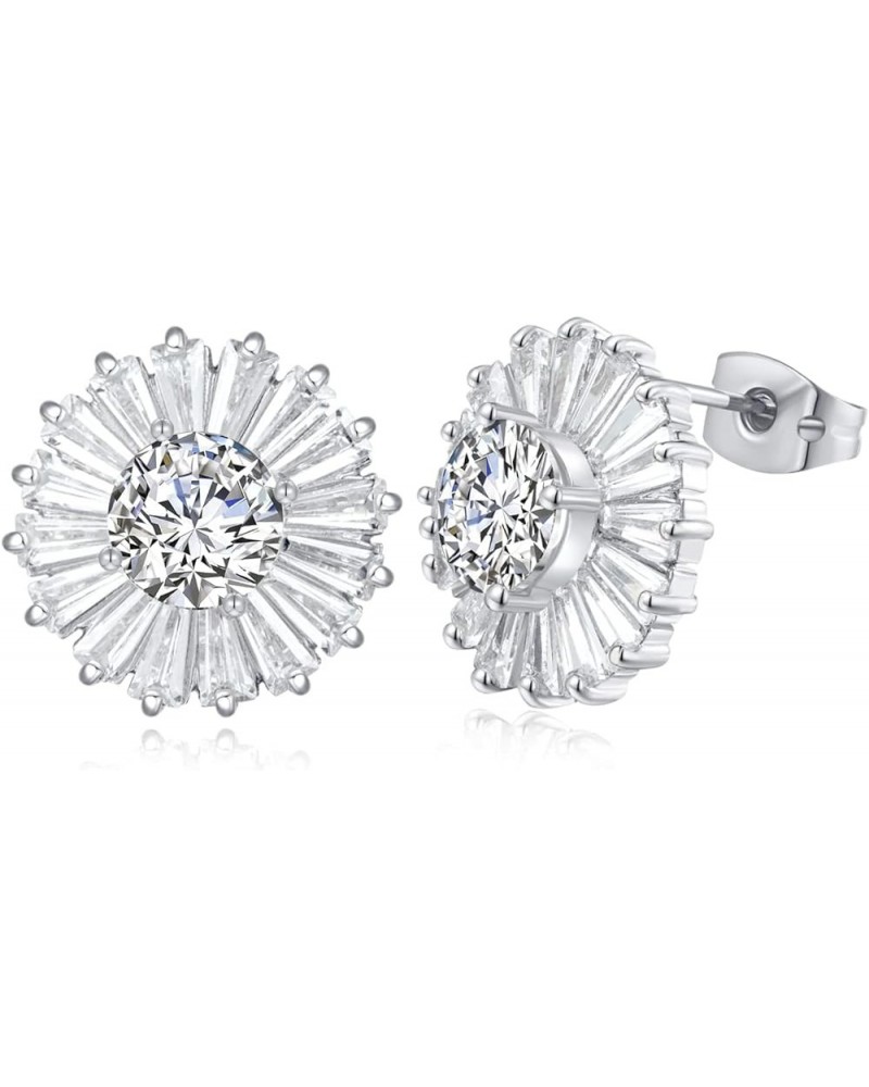 Plated Gold Silver Bling Bling Cubic Zirconia Daisy Flower Stud Earrings for Women Girls silver $9.68 Earrings