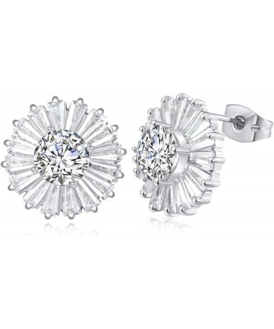 Plated Gold Silver Bling Bling Cubic Zirconia Daisy Flower Stud Earrings for Women Girls silver $9.68 Earrings