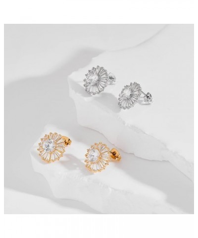 Plated Gold Silver Bling Bling Cubic Zirconia Daisy Flower Stud Earrings for Women Girls silver $9.68 Earrings