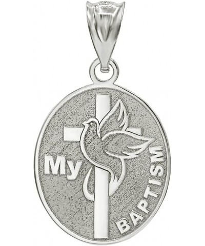 Personalized Name Religious Jewelry Sterling Silver My Baptism Dove Cross Engravable Oval Pendant Necklace - Choice of Pendan...