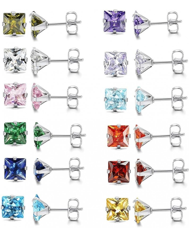 Stainless Steel Shiny Cubic Zirconia Earring Studs A-12 Pairs 3MM $10.19 Earrings