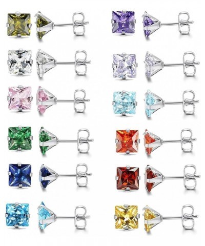 Stainless Steel Shiny Cubic Zirconia Earring Studs A-12 Pairs 3MM $10.19 Earrings