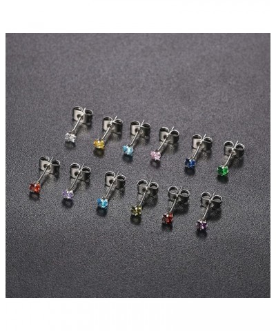 Stainless Steel Shiny Cubic Zirconia Earring Studs A-12 Pairs 3MM $10.19 Earrings