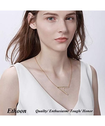 Initial Letter Necklace Gold Plated Stainless Steel Alphabet Sideways Personalized Necklace Name Jewelry Chain V $6.88 Necklaces