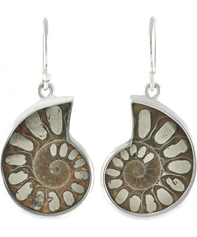 Ammonite Earrings with Gemstone Inlay Pyrite $62.92 Earrings