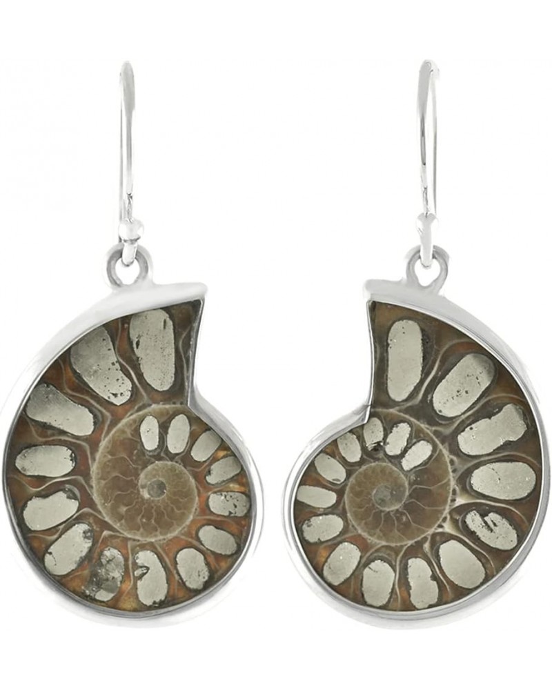 Ammonite Earrings with Gemstone Inlay Pyrite $62.92 Earrings