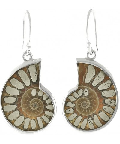 Ammonite Earrings with Gemstone Inlay Pyrite $62.92 Earrings