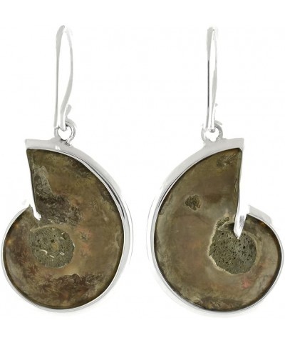 Ammonite Earrings with Gemstone Inlay Pyrite $62.92 Earrings