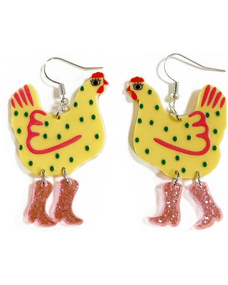 Cute Acrylic Animal Drop Earrings Colorful Boots Chicken Hen Dinosaur Lovely Panda with Bamboos Funny Animal Dangle Earrings ...