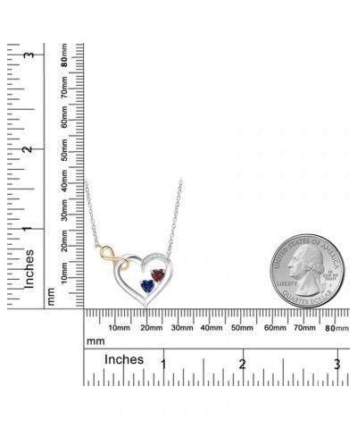 Customized and Personalized 2 Heart Shape Gemstone Birthstone and Lab Grown Diamond 925 Sterling Silver and 10K Yellow Gold I...
