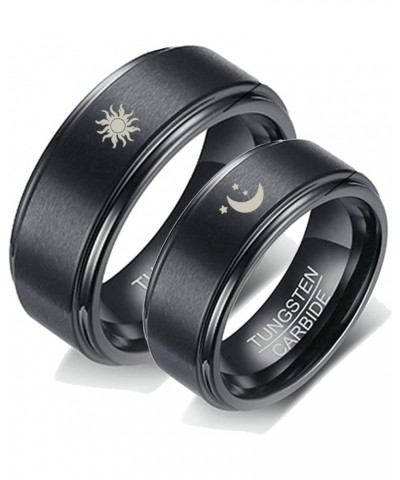 Tungsten Rings for Couples, 8mm Matte with Sun and Moon Pattern Engagement Rings Set His and Hers Black women 9 & men 9 $18.4...