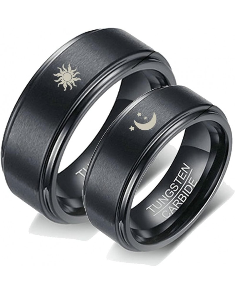 Tungsten Rings for Couples, 8mm Matte with Sun and Moon Pattern Engagement Rings Set His and Hers Black women 9 & men 9 $18.4...