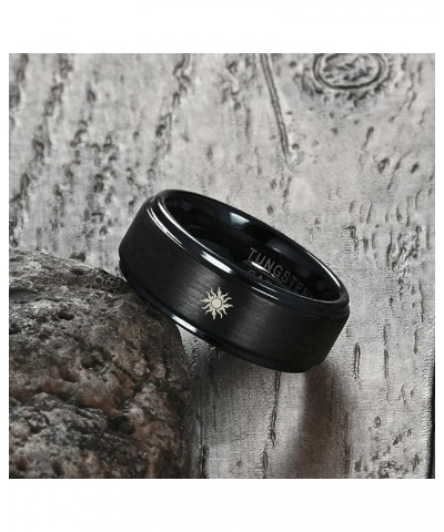 Tungsten Rings for Couples, 8mm Matte with Sun and Moon Pattern Engagement Rings Set His and Hers Black women 9 & men 9 $18.4...