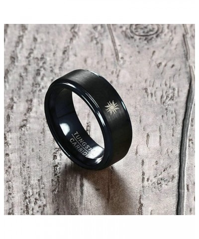 Tungsten Rings for Couples, 8mm Matte with Sun and Moon Pattern Engagement Rings Set His and Hers Black women 9 & men 9 $18.4...