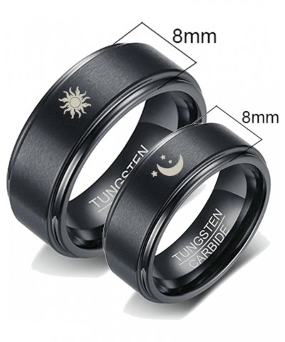 Tungsten Rings for Couples, 8mm Matte with Sun and Moon Pattern Engagement Rings Set His and Hers Black women 9 & men 9 $18.4...