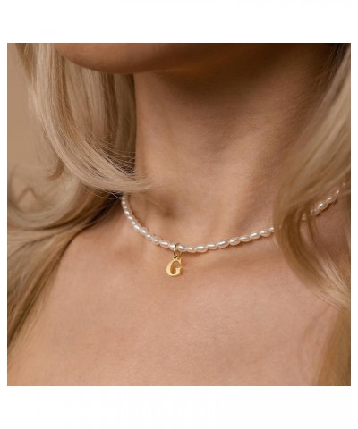 Initial Freshwater Pearl Choker Necklace for Women, 14K Gold Plated Baroque Dainty Pearl Choker Necklace with Initial Pendant...