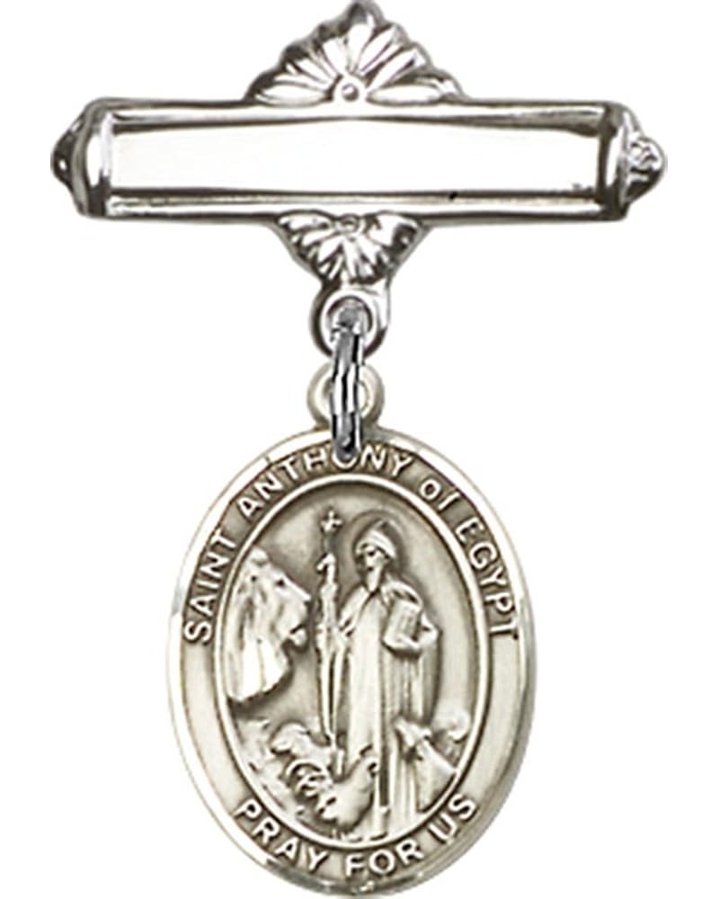 Sterling Silver Polished Baby Badge Bar Pin with Charm, 11/16 Inch Saint Anthony of Egypt $38.33 Brooches & Pins