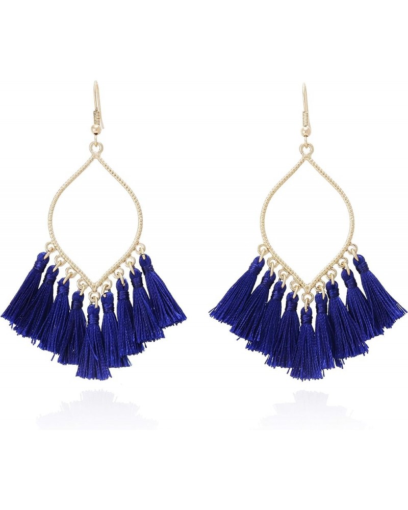 Boho Rhombus Metal Frame with Tassels Dangle Drop Earrings for Women BLUE $10.56 Earrings