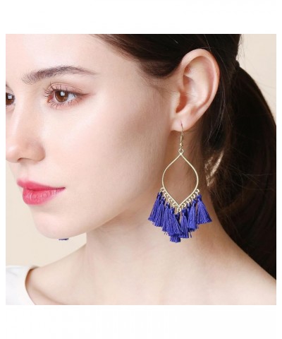 Boho Rhombus Metal Frame with Tassels Dangle Drop Earrings for Women BLUE $10.56 Earrings