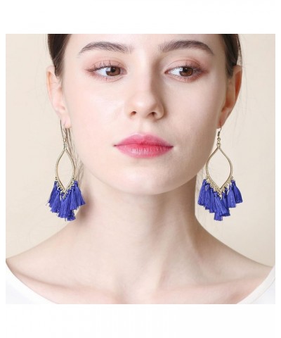 Boho Rhombus Metal Frame with Tassels Dangle Drop Earrings for Women BLUE $10.56 Earrings