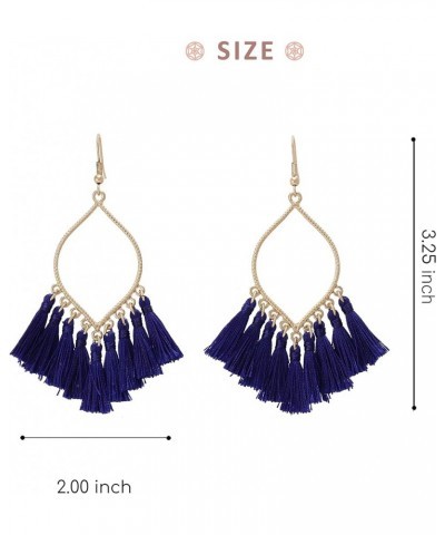 Boho Rhombus Metal Frame with Tassels Dangle Drop Earrings for Women BLUE $10.56 Earrings