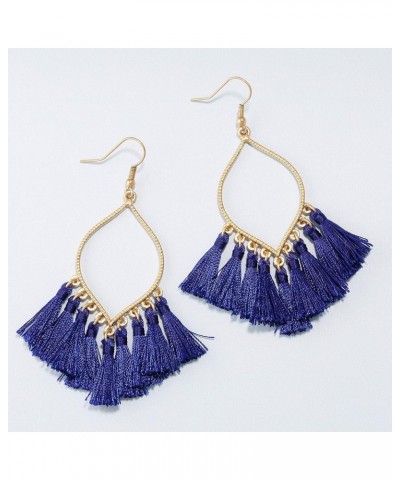 Boho Rhombus Metal Frame with Tassels Dangle Drop Earrings for Women BLUE $10.56 Earrings