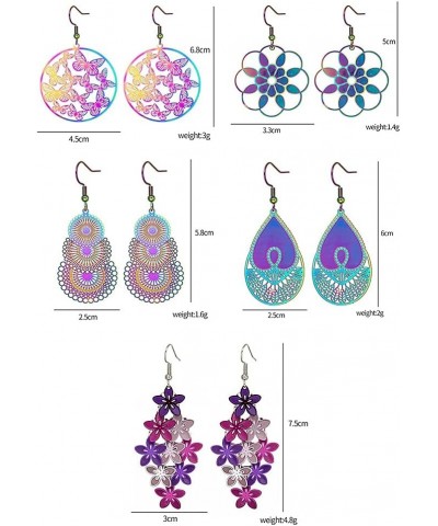 Colorful Stainless Steel Hollow Dangle Earrings Tassel Drop Earrings for Women Girls B $6.15 Earrings