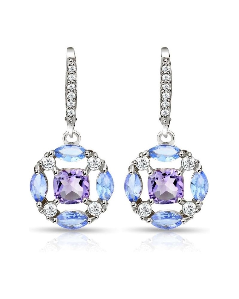 Sterling Silver Amethyst, Tanzanite and White Topaz Circle Dangle Leverback Earrings Sterling Silver $34.50 Earrings