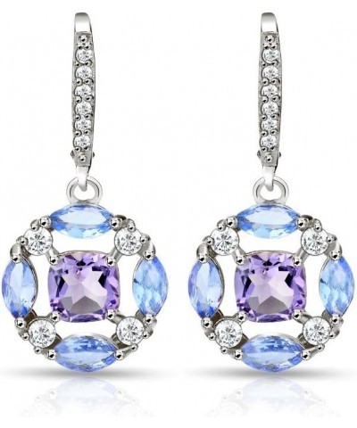 Sterling Silver Amethyst, Tanzanite and White Topaz Circle Dangle Leverback Earrings Sterling Silver $34.50 Earrings