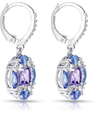 Sterling Silver Amethyst, Tanzanite and White Topaz Circle Dangle Leverback Earrings Sterling Silver $34.50 Earrings