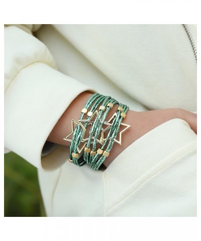 Leather Wrap Bracelet for Women Stackable Wristband with Pentagrams-Shape Bohemian Multi-Layer Wrap Bangle Boho Star Cuff Bea...